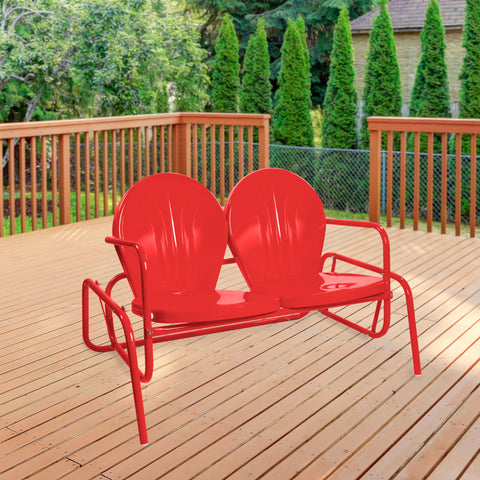 2-Person Outdoor Retro Metal Tulip Double Glider Patio Chair  Red