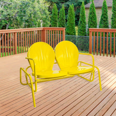 Outdoor Retro Metal Tulip Double Glider Patio Chair 2-Person