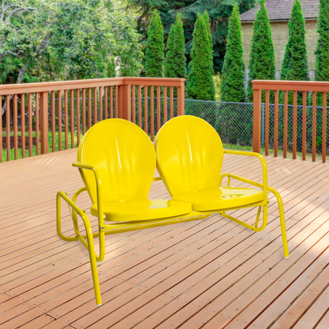 2-Person Outdoor Retro Metal Tulip Double Glider Patio Chair  Yellow