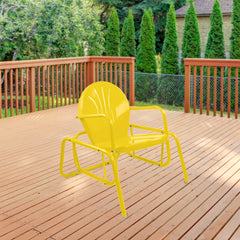 Outdoor Retro Metal Tulip Glider Patio Chair  Yellow