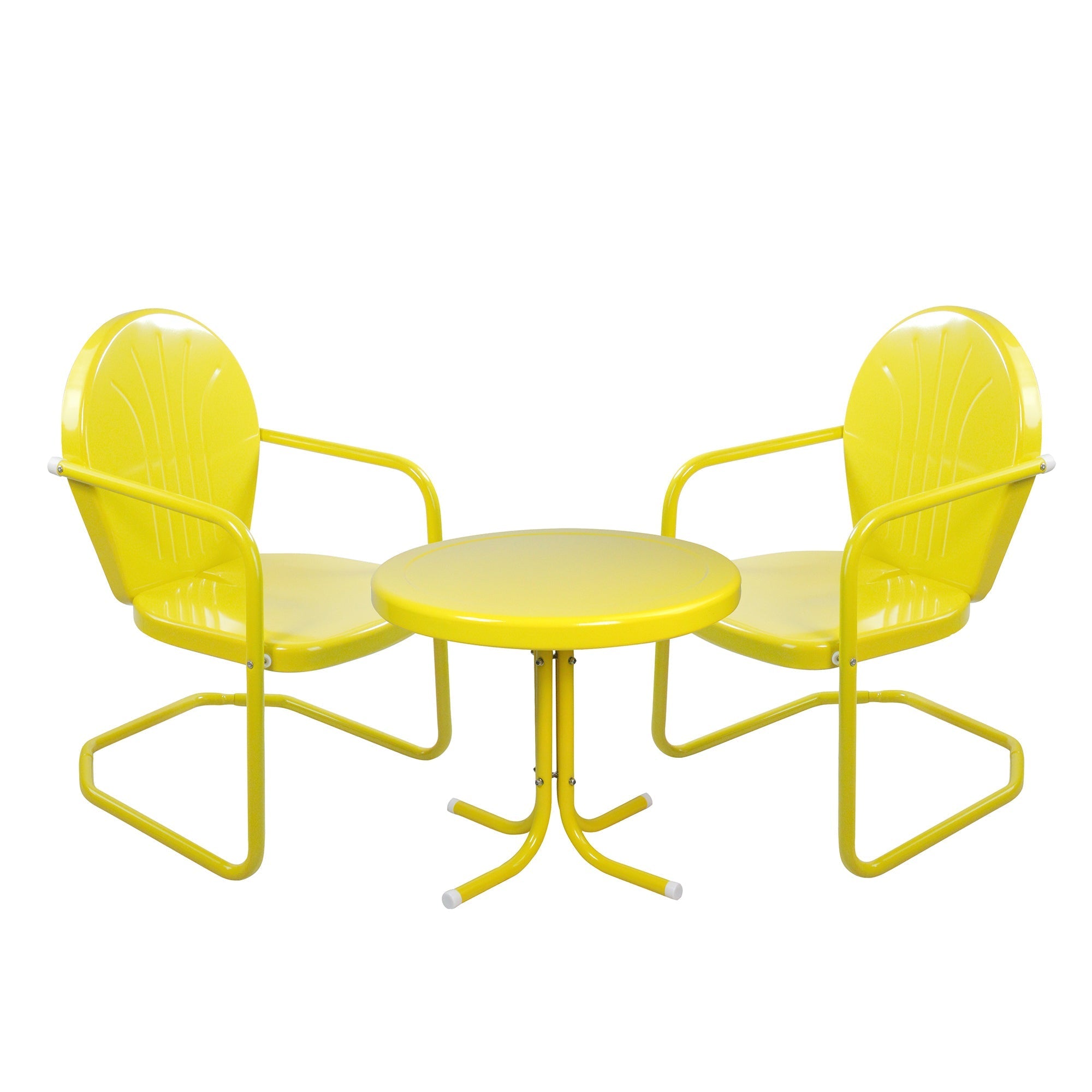  NorthLight Retro Metal Tulip Chairs and Side Table Outdoor Set of 3-Piece - Yellow - Bonton