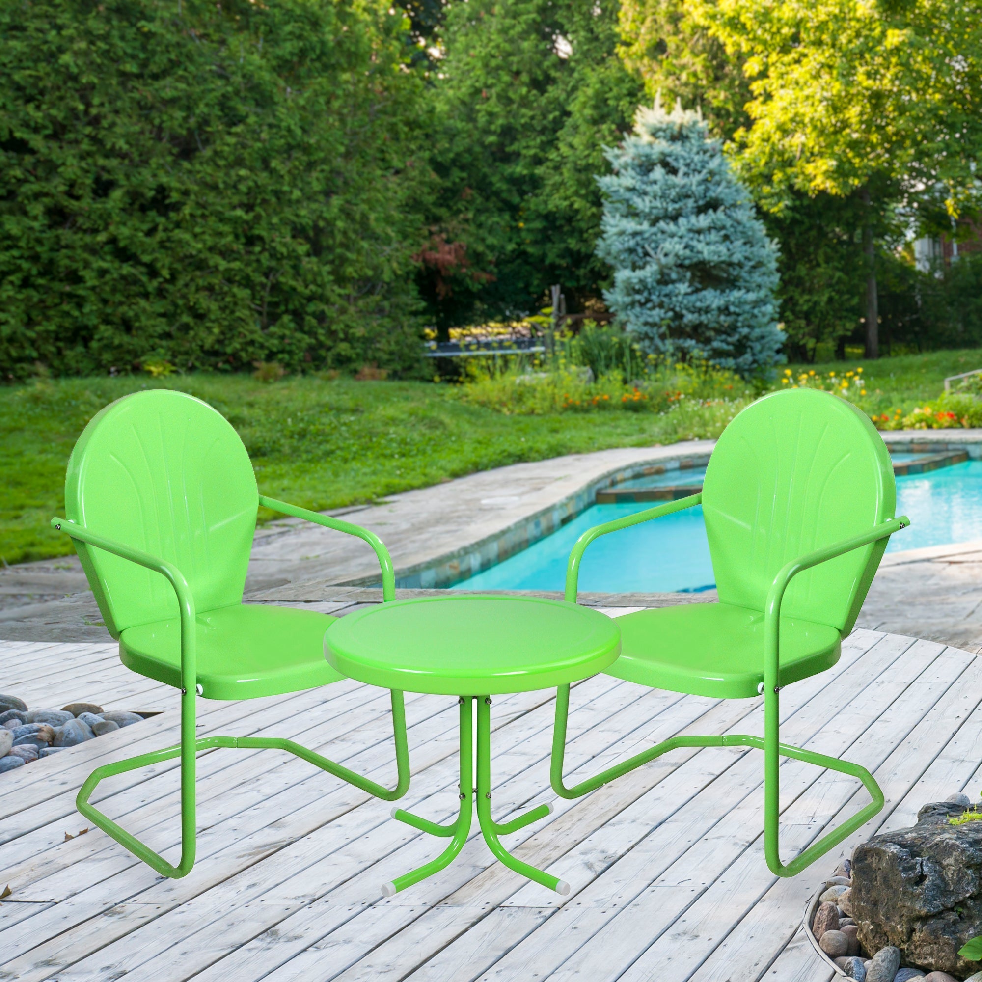  NorthLight Retro Metal Tulip Chairs and Side Table Outdoor Set of 3-Piece - Yellow - Bonton