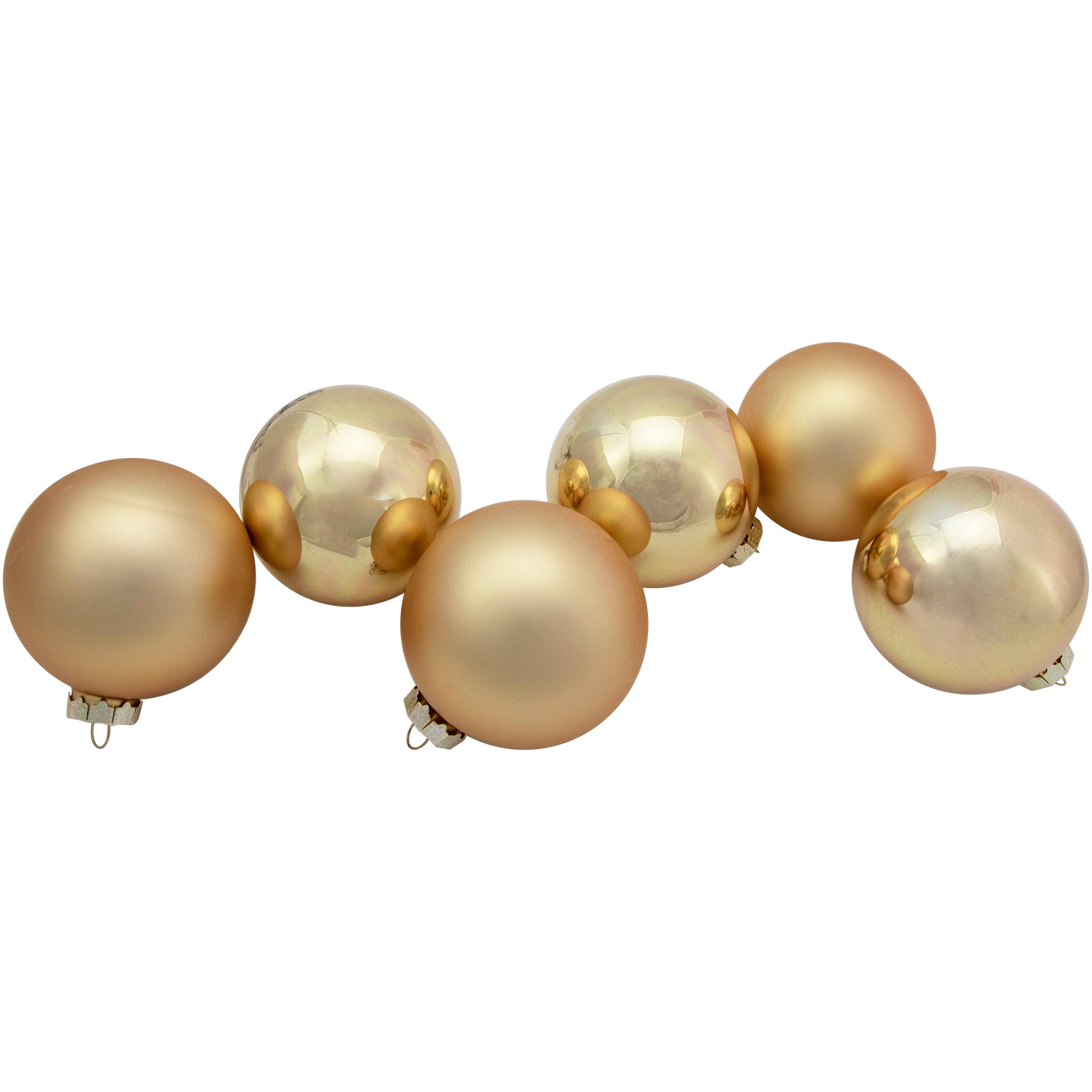  Northlight 6ct Champagne Gold 2-Finish Glass Ball Christmas Ornament Set 3.25