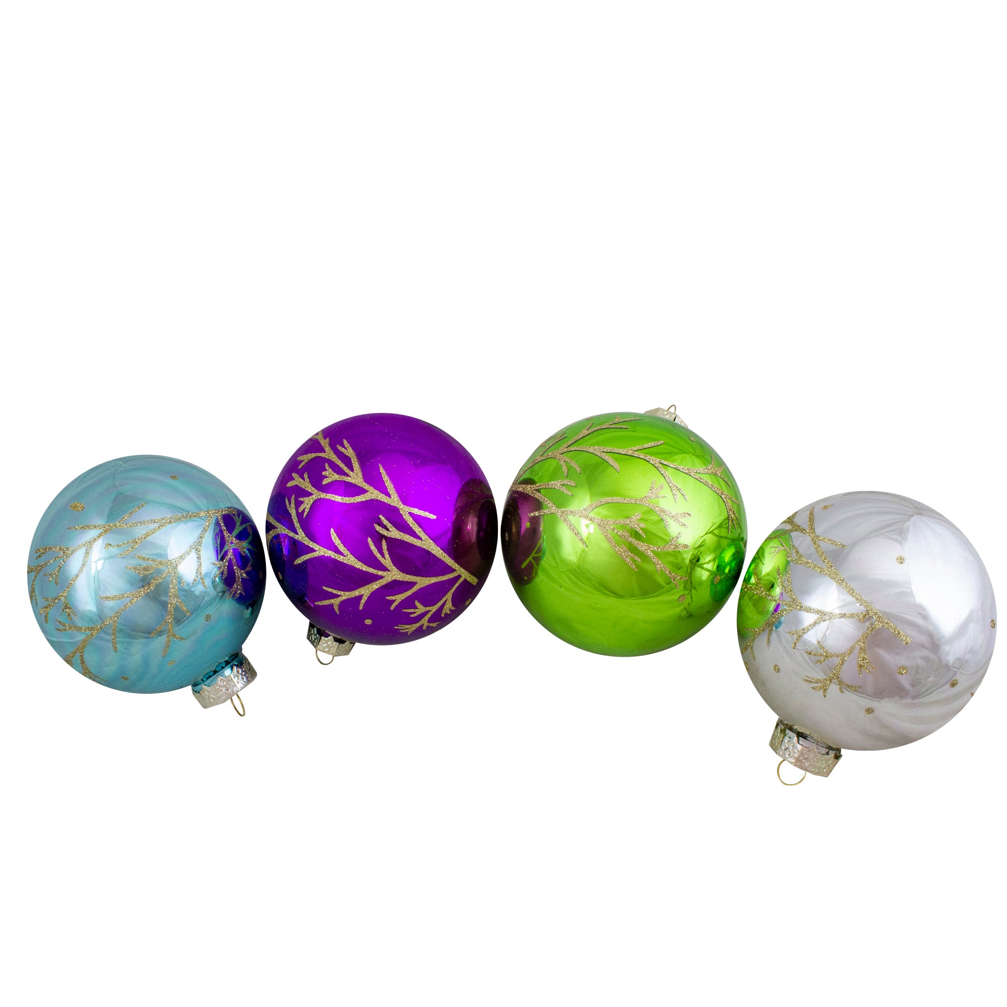  Northlight Set of 4 Multi-Color Shiny Glass Ball Christmas Ornaments 4-Inch (100mm) - Default Title - Bonton