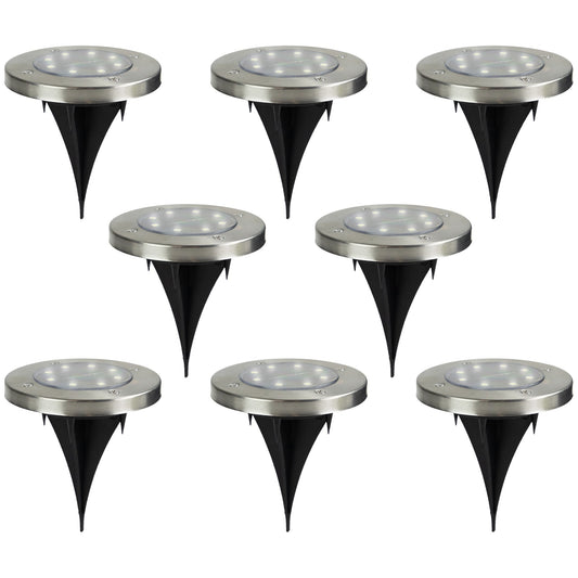 Set of 8 Stainless Steel Round Solar Powered LED Pathway Markers 5"