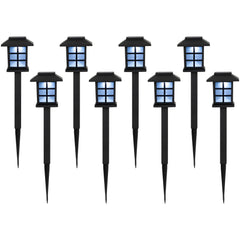 Set of 8 Black Lantern Style Solar Powered LED Pathway Markers 14.25"