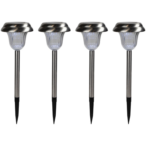 Set of 4 Stainless Steel Solar Powered LED Pathway Markers  15"