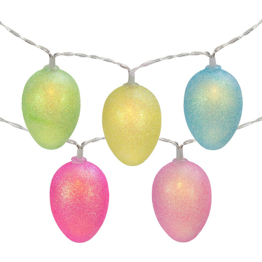 Multi-Color Glitter Easter Egg 10 Count LED String Lights, 4.5 Ft