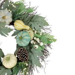 Pumpkins With Berries Artificial Fall Harvest Wreath - 22" - Green and White