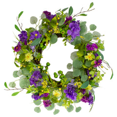 Eucalyptus and Hydrangea Floral Spring Wreath - 23" - Purple and Yellow