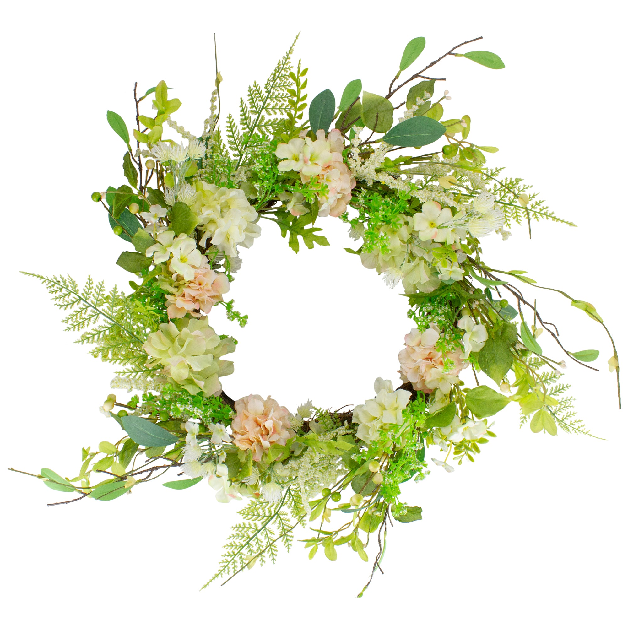  Northlight Hydrangea and Fern Spring Floral Berry Wreath-  28