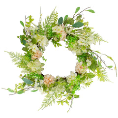 Hydrangea & Fern Spring Floral Berry Wreath 28"