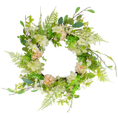 Hydrangea and Fern Spring Floral Berry Wreath-  28" - Green and Pink