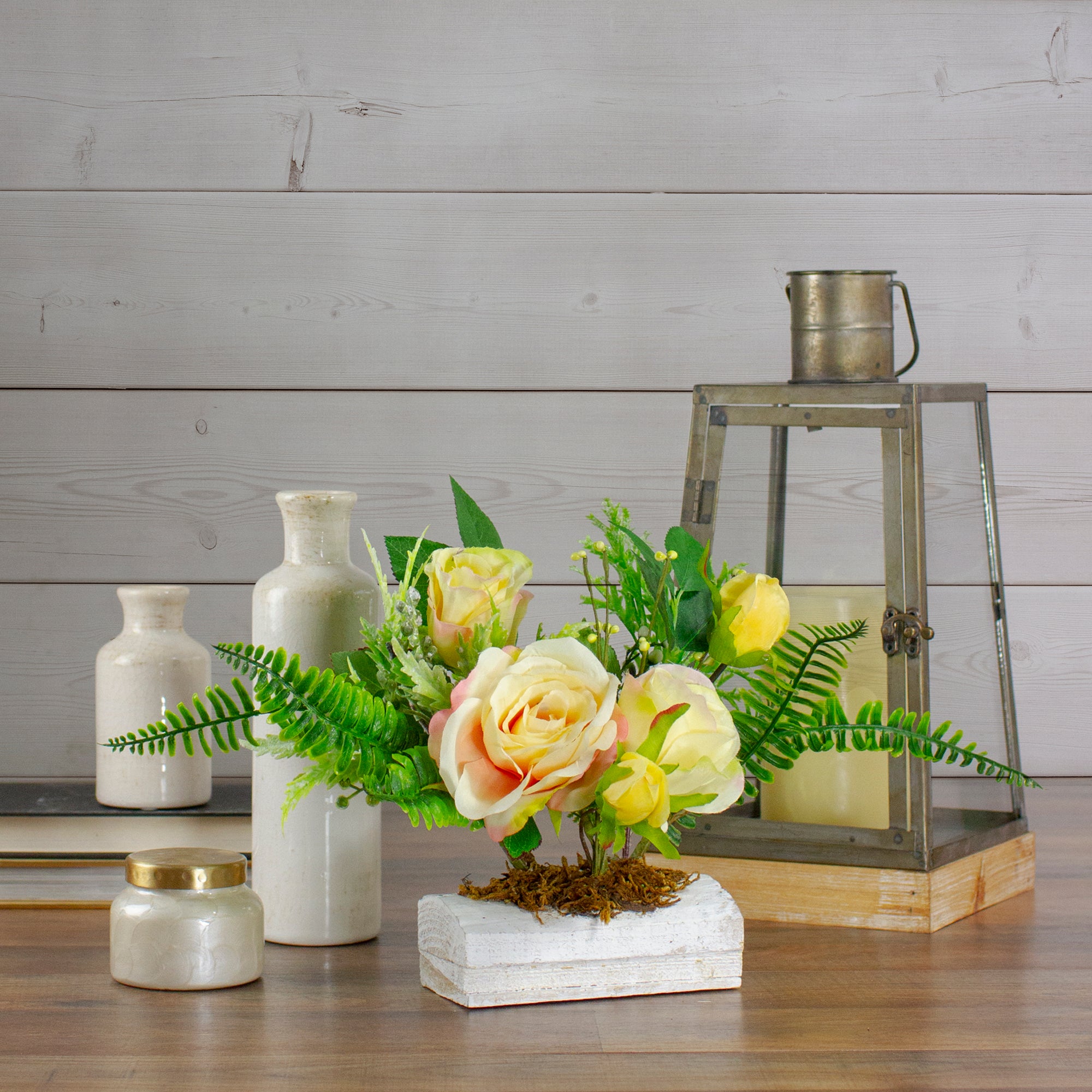  Northlight Ranunculus and Rose Floral Spring Wooden Statue Decoration - 13