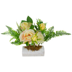 Ranunculus and Rose Floral Spring Wooden Statue Decoration - 13"