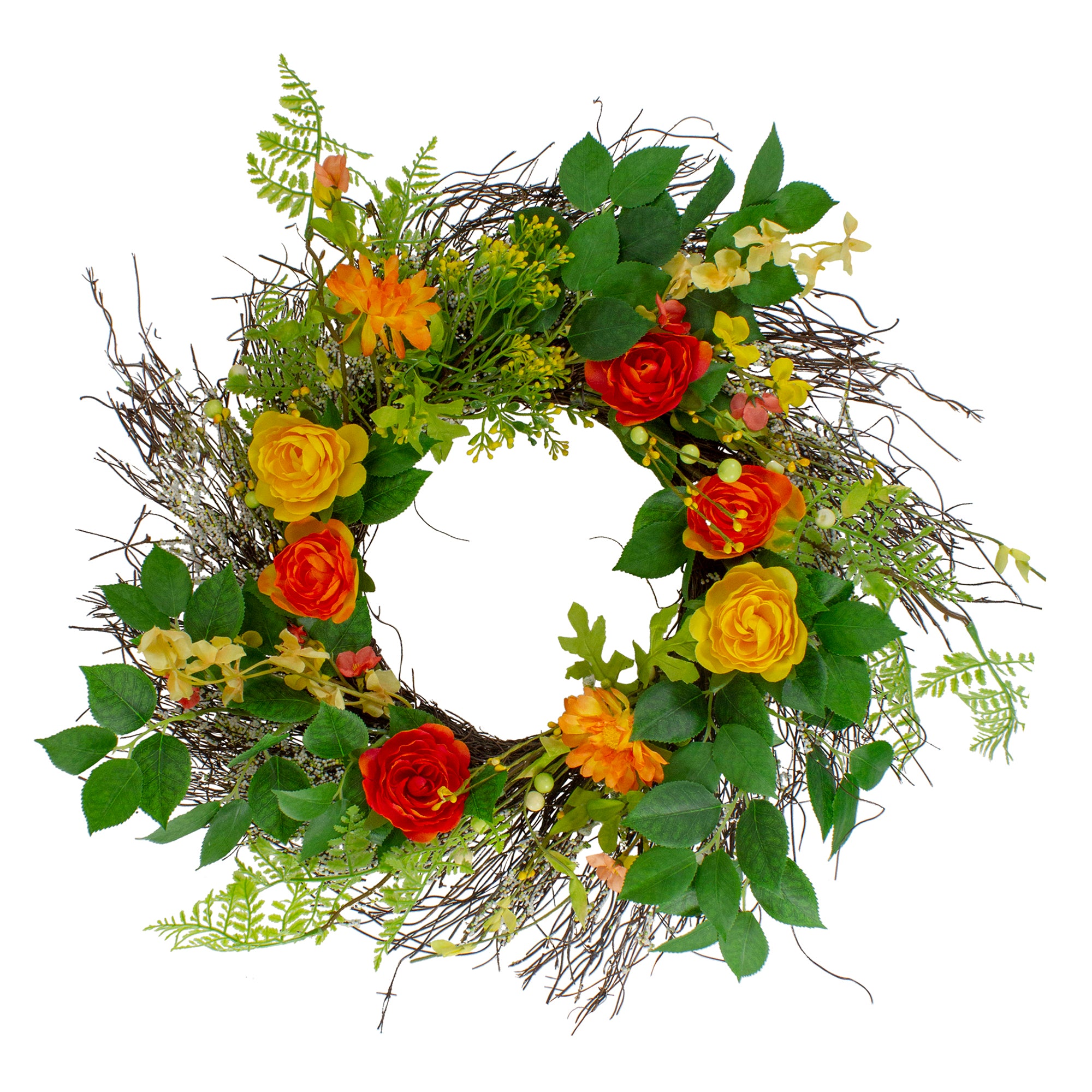  Northlight Ranunculus and Rose Floral Spring Wreath  Orange and Yellow 20
