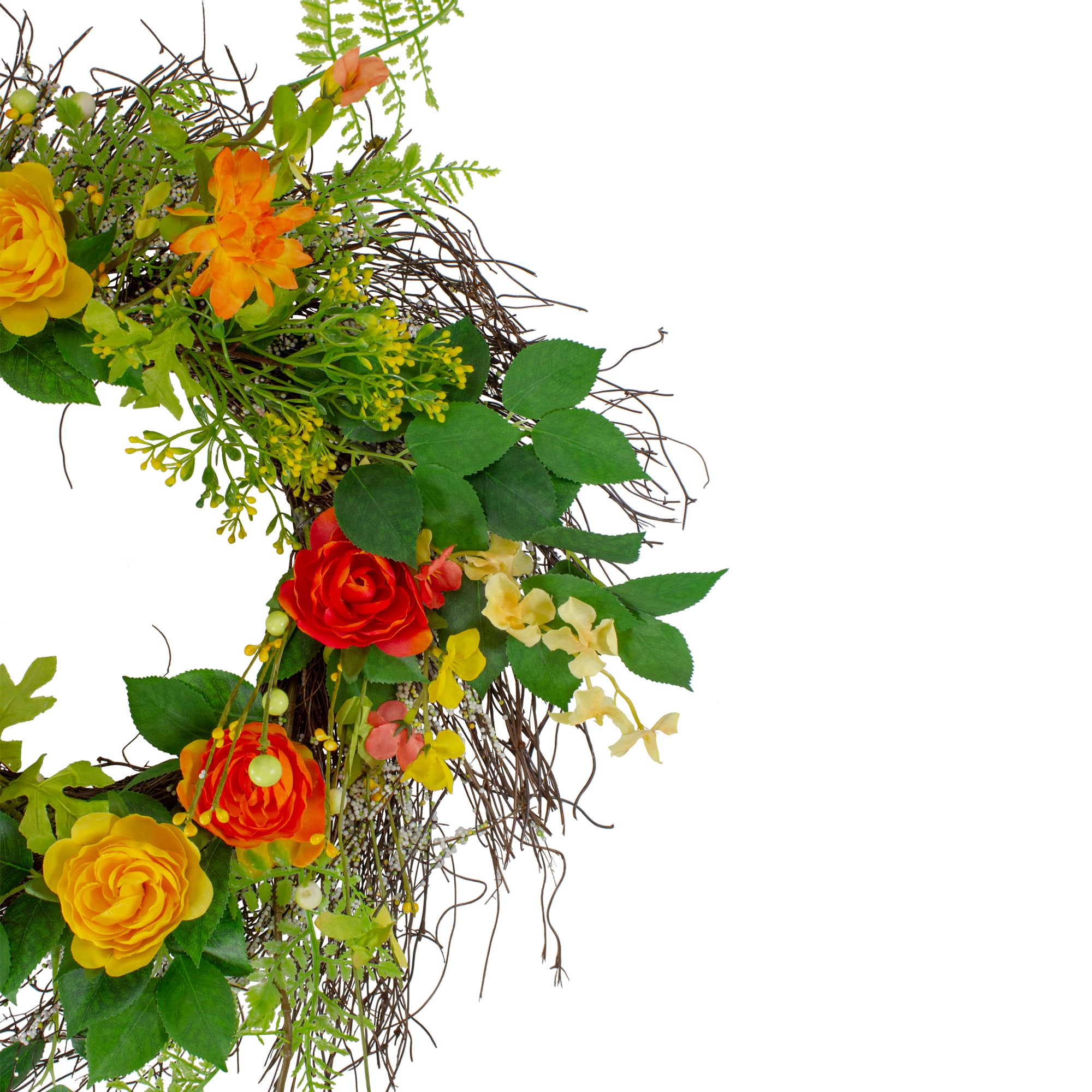  Northlight Ranunculus and Rose Floral Spring Wreath  Orange and Yellow 20