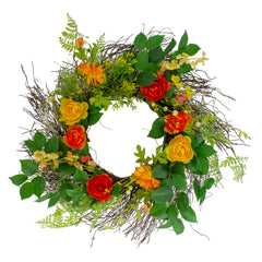 Ranunculus and Rose Floral Spring Wreath  Orange and Yellow 20"