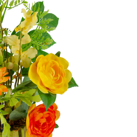Potted Ranunculus and Rose Floral Spring Decoration - 13"