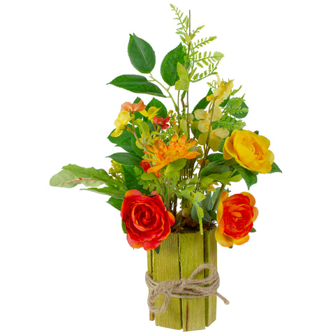 Potted Ranunculus and Rose Floral Spring Decoration - 13"
