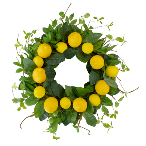 Lemons and Assorted Foliage Spring Wreath  Yellow and Green 20"