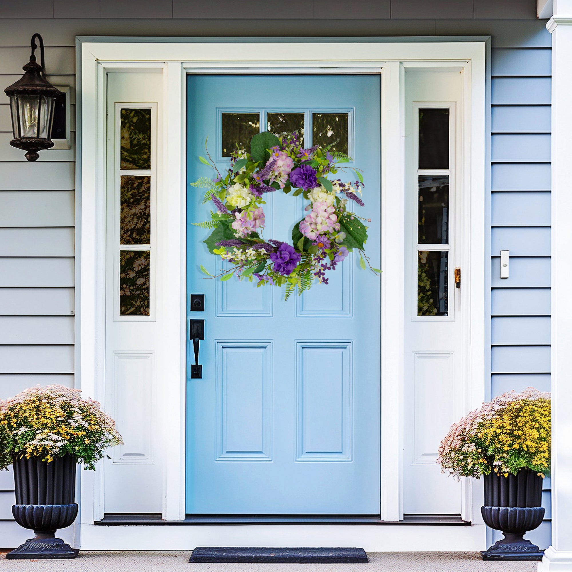  Northlight Hydrangea and Foliage Spring Floral Twig Wreath  Purple 26