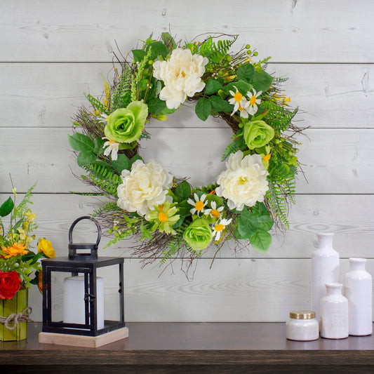 Mixed Floral Artificial Spring Wreath 22"