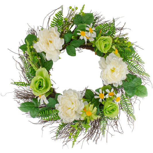 Mixed Floral Artificial Spring Wreath 22"