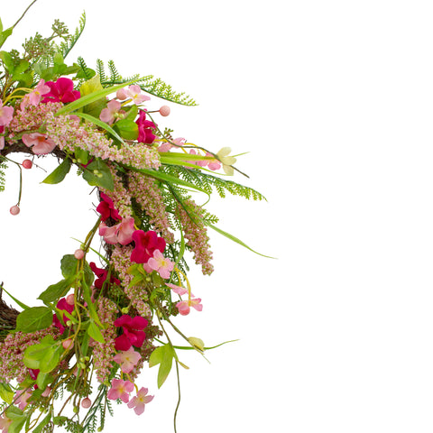 Rock Purslane Mixed Foliage and Berries Twig Wreath - 21" - Pink and Magenta