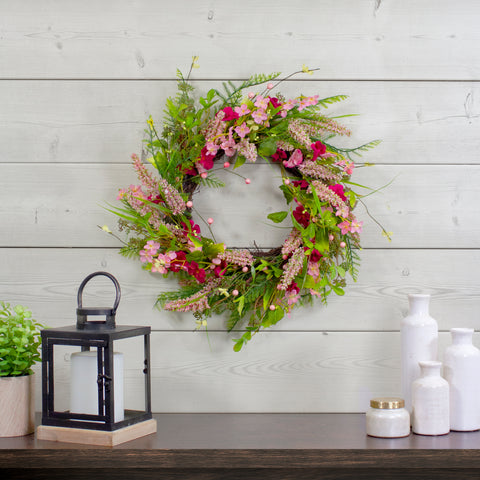 Rock Purslane Mixed Foliage and Berries Twig Wreath - 21" - Pink and Magenta