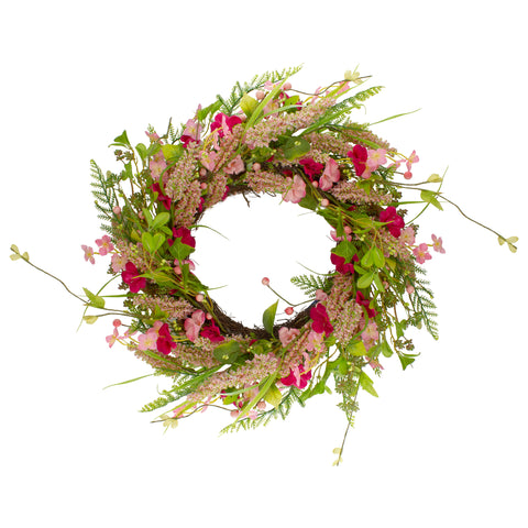 Rock Purslane Mixed Foliage and Berries Twig Wreath - 21" - Pink and Magenta