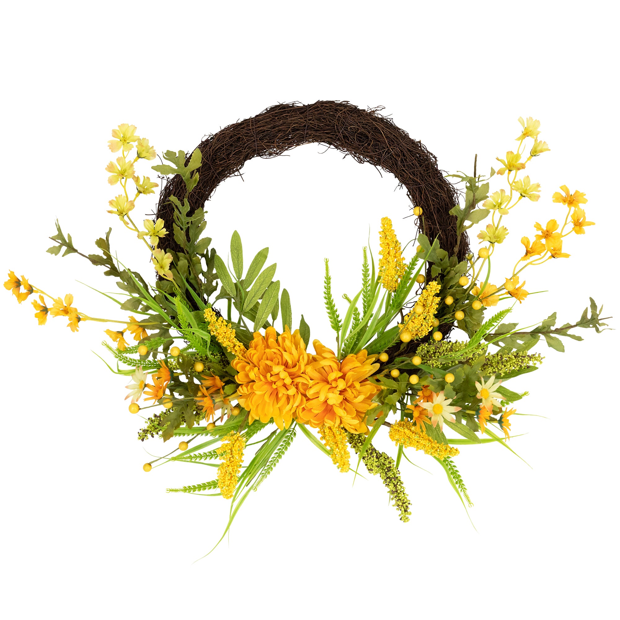  Northlight Peonies Artificial Fall Harvest Twig Wreath  22-Inch  Unlit - Default Title - Bonton