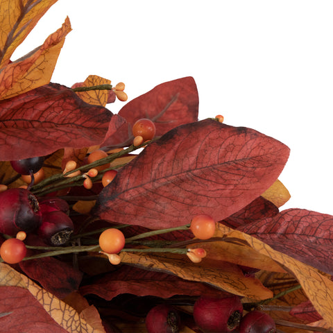 Berries With Leaves Artificial Fall Harvest Twig Wreath  24-Inch  Unlit