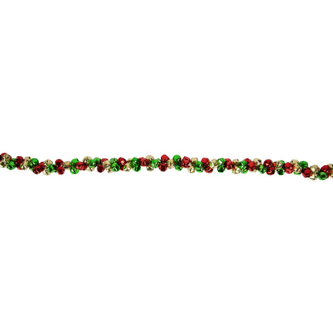 5' Green  Gold and Red Jingle Bell Christmas Garland  Unlit