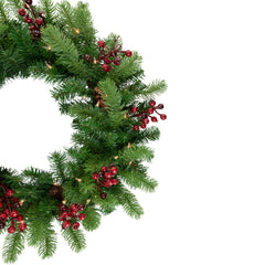 Real Touch™? Pre-Lit Noble Fir With Berries Artificial Christmas Wreath - 24" - Clear Lights