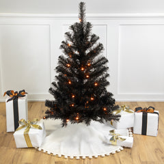 Pre-Lit Medium Black Noble Spruce Artificial Halloween Tree - 3' - Orange Lights