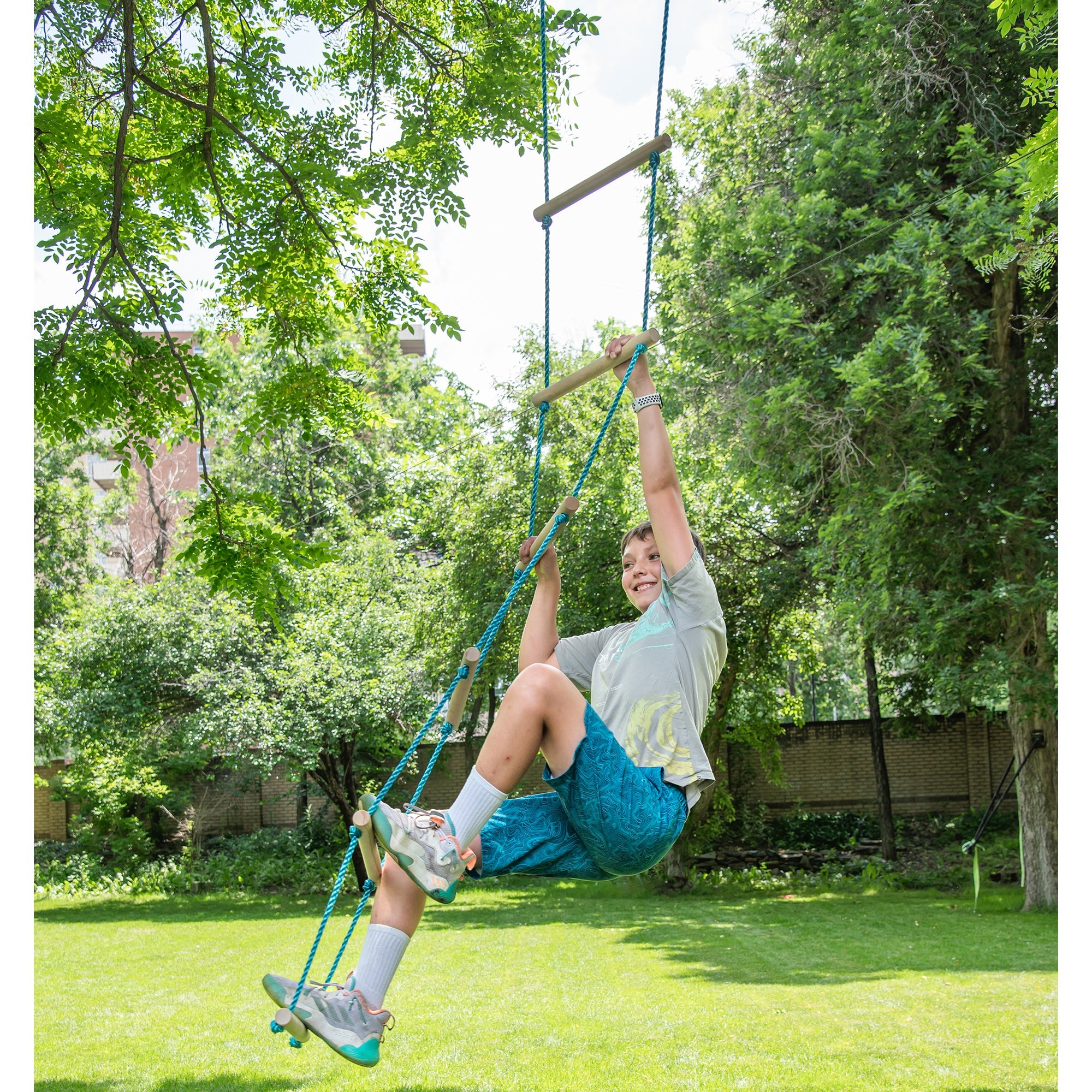  Hape Trelines: Climbing Rope Ladder 7 ft - Hang From A Tree Or Trelines Lines, Wood Steps, Swinging, Outdoor Sport Play, 250lb Cap, Adults & Kids Ages 5+ - Multi - Bonton