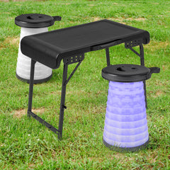 Folding Table & Retractable LED Stool Set