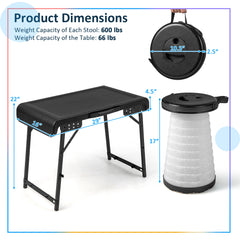 Folding Table & Retractable LED Stool Set