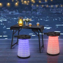 Folding Table & Retractable LED Stool Set