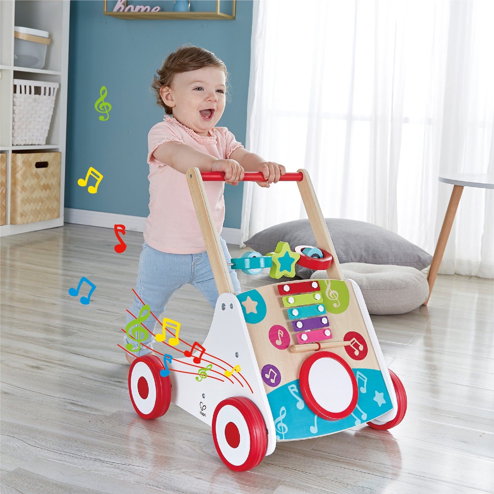  Hape Hape My First Musical Walker Wooden Push & Pull Learning Toy - Multi - Bonton