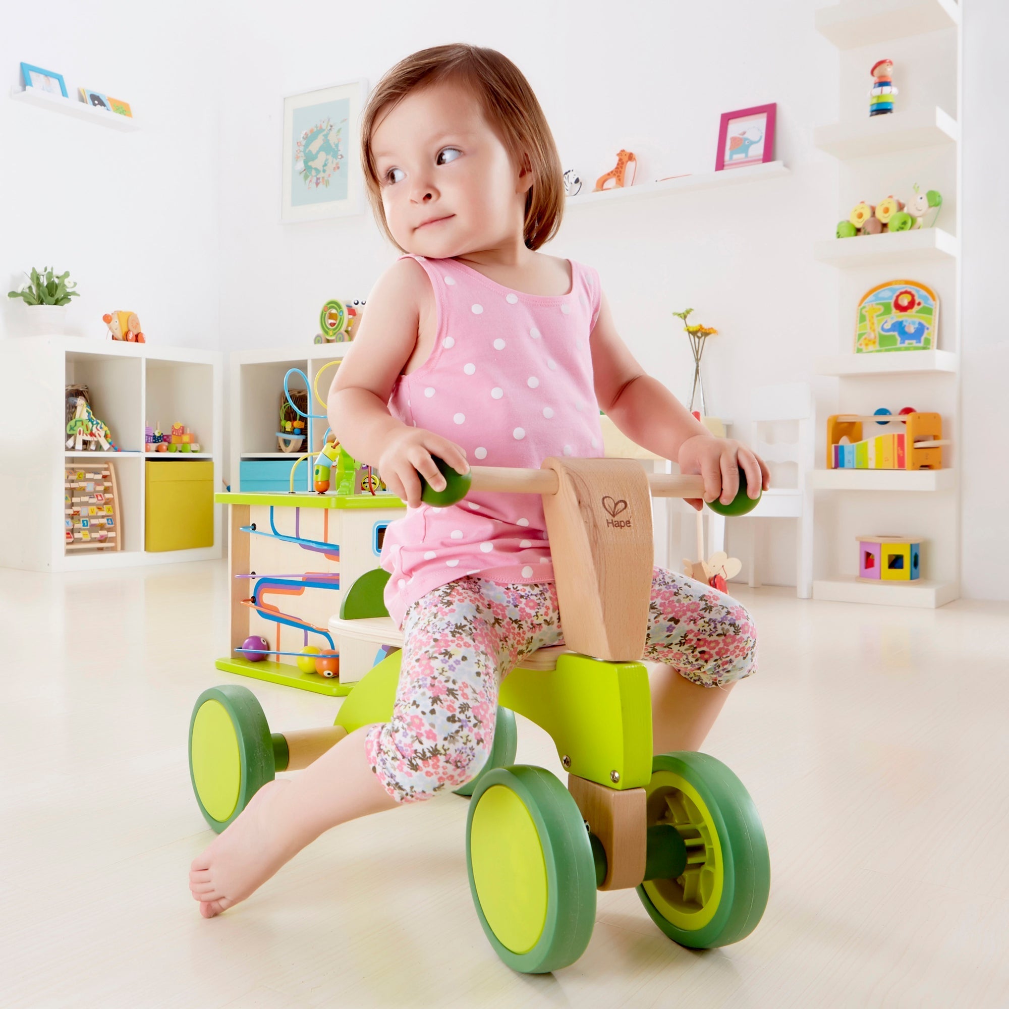  Hape Hape Scoot Around Ride-On Wood Balance Bike in Bright Green - Multi - Bonton