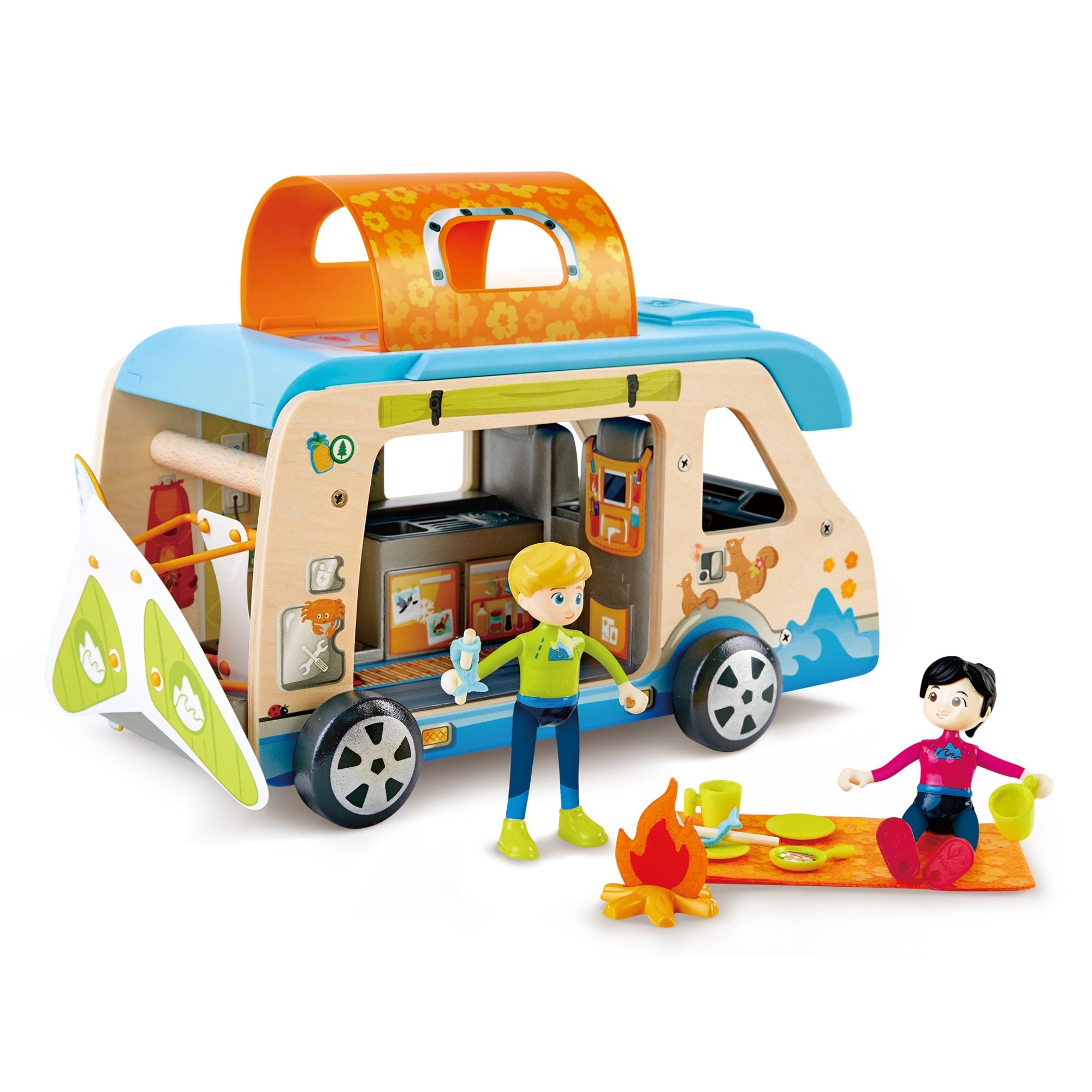  Hape Adventure Camper Van Playset W/ Action Figures & Accessories - Multi - Bonton