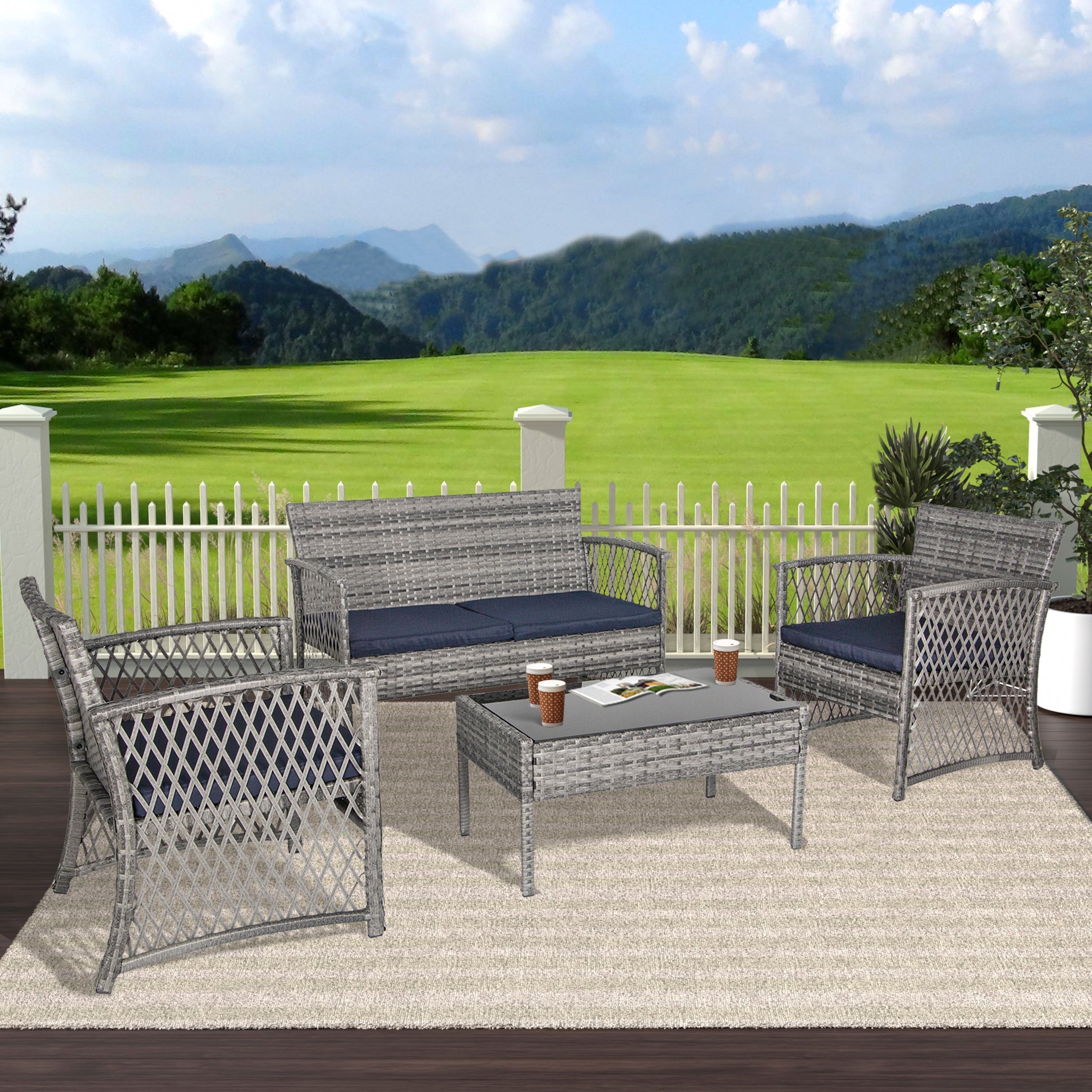  Westin Furniture 4-Piece Outdoor Patio Conversation Set - Coffee/Beige - Bonton