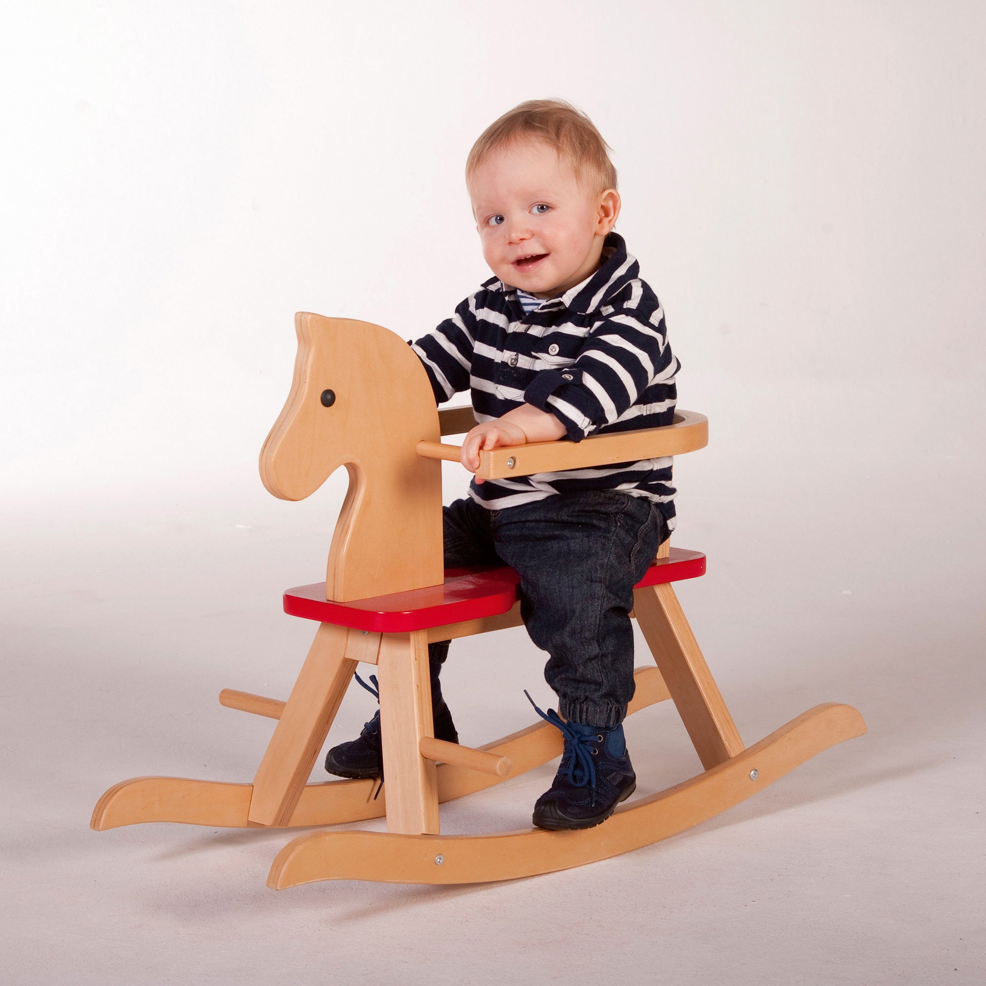  Roba-Kids Wooden Ride-on Rocking Horse in Neutral/Red, 55 Lb Capacity - Multi - Bonton