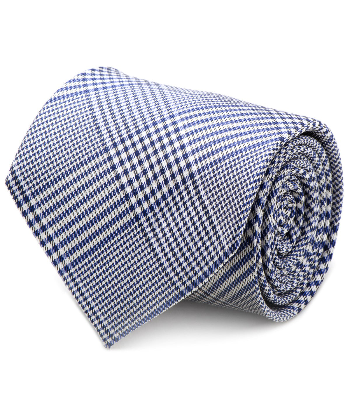  Cufflinks Blue Glen Plaid Silk Tie - Blue - Bonton