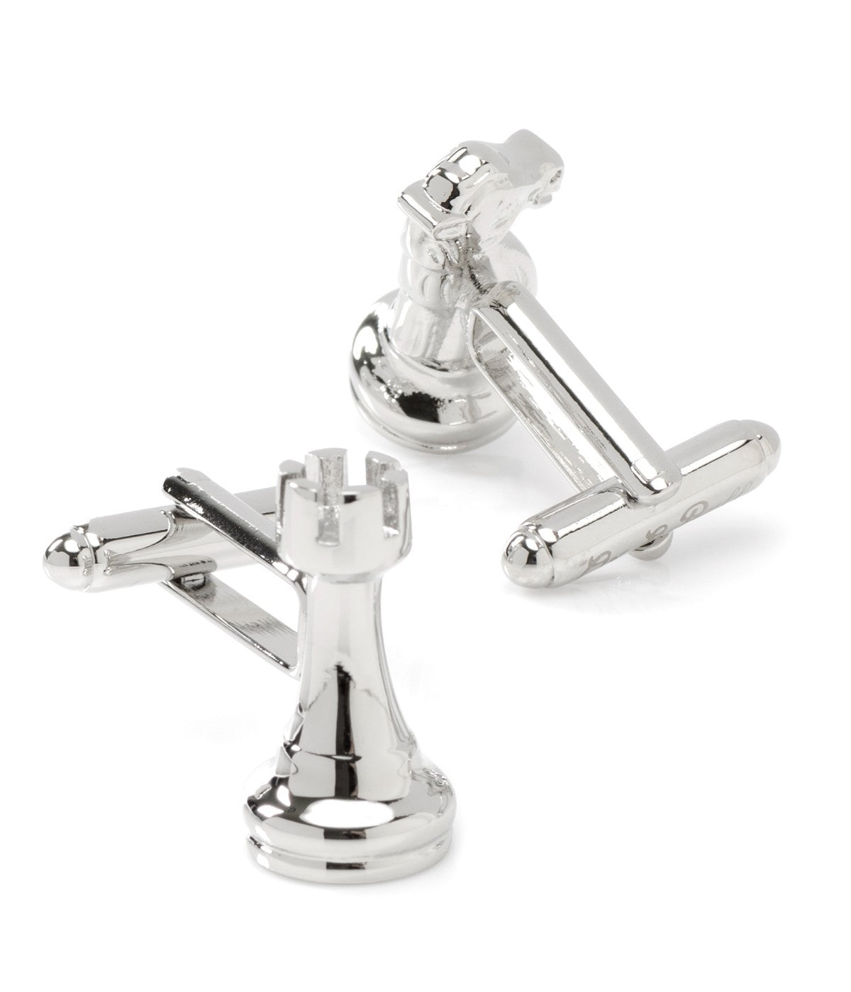  Cufflinks Knight and Rook Chess Piece Cufflinks - Silver - Bonton