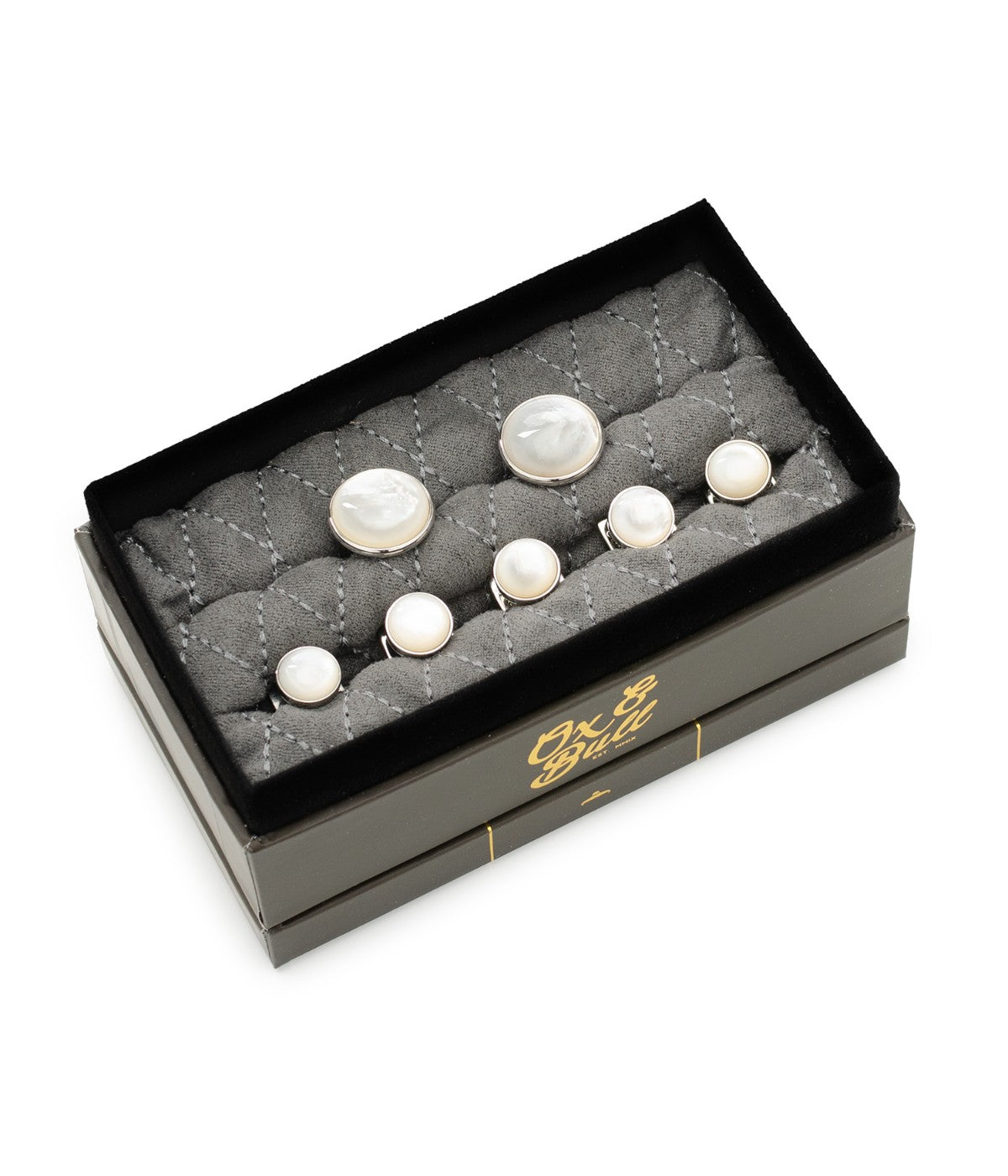  Cufflinks Silver and Mother of Pearl 5-Stud Set - White - Bonton