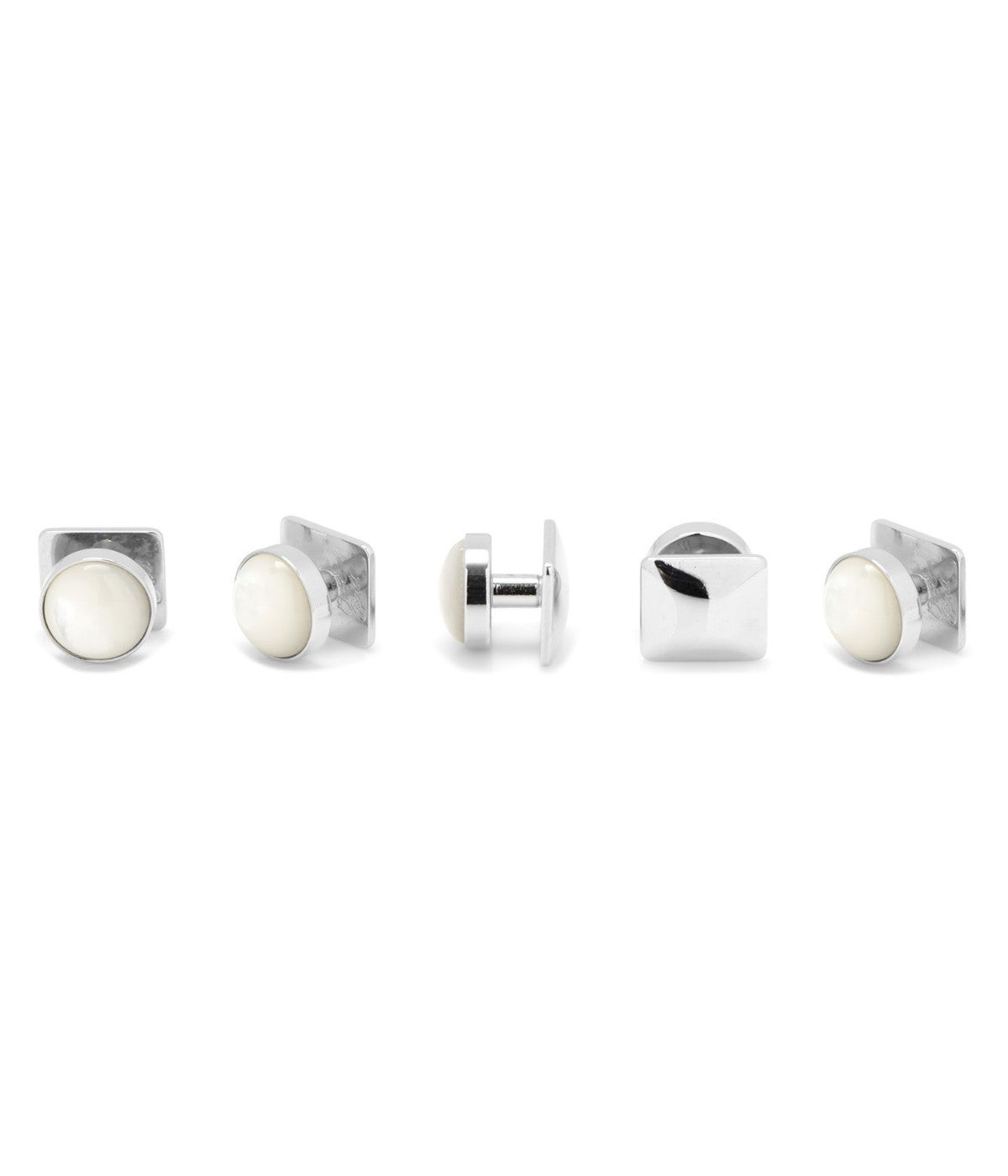  Cufflinks Silver and Mother of Pearl 5-Stud Set - White - Bonton