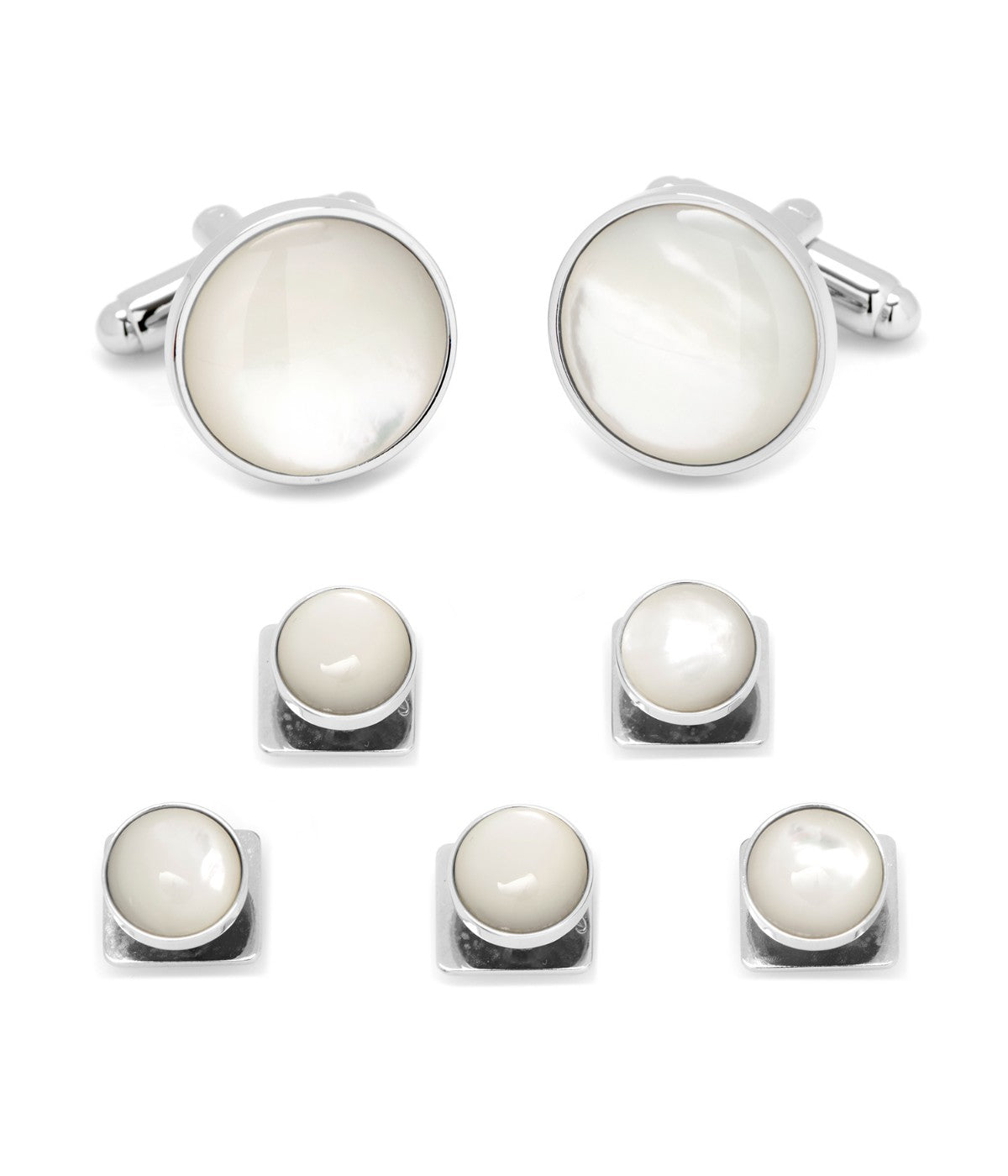  Cufflinks Silver and Mother of Pearl 5-Stud Set - White - Bonton